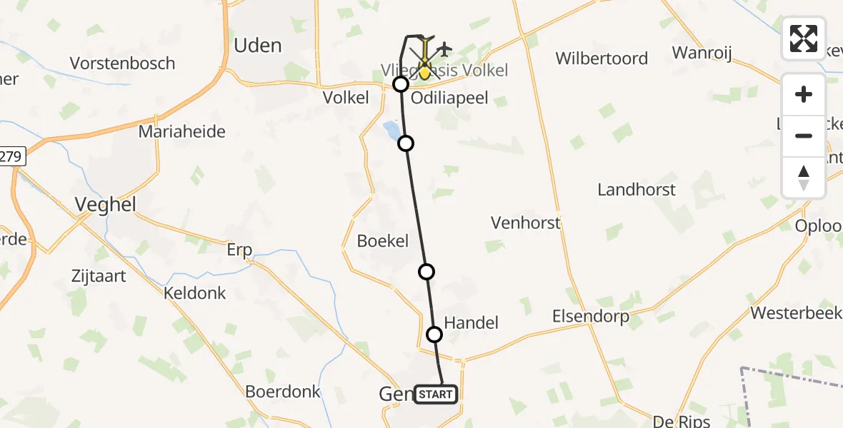 Routekaart van de vlucht: Lifeliner 3 naar Vliegbasis Volkel, Lieve-Vrouwesteeg