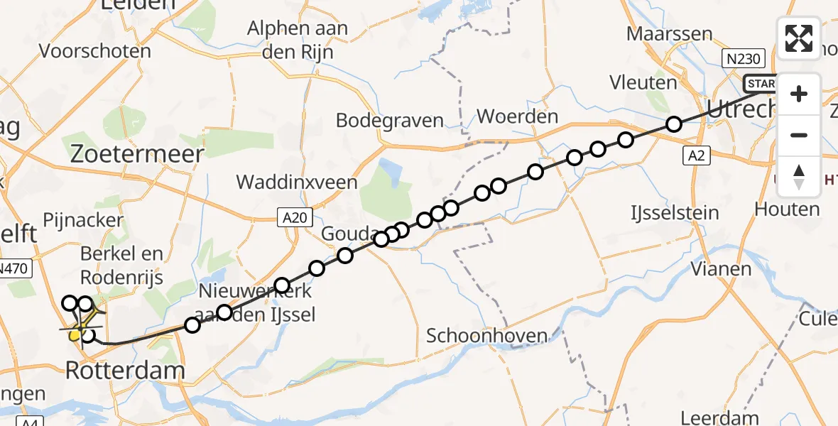 Routekaart van de vlucht: Lifeliner 2 naar Rotterdam The Hague Airport, Blauwkapelseweg