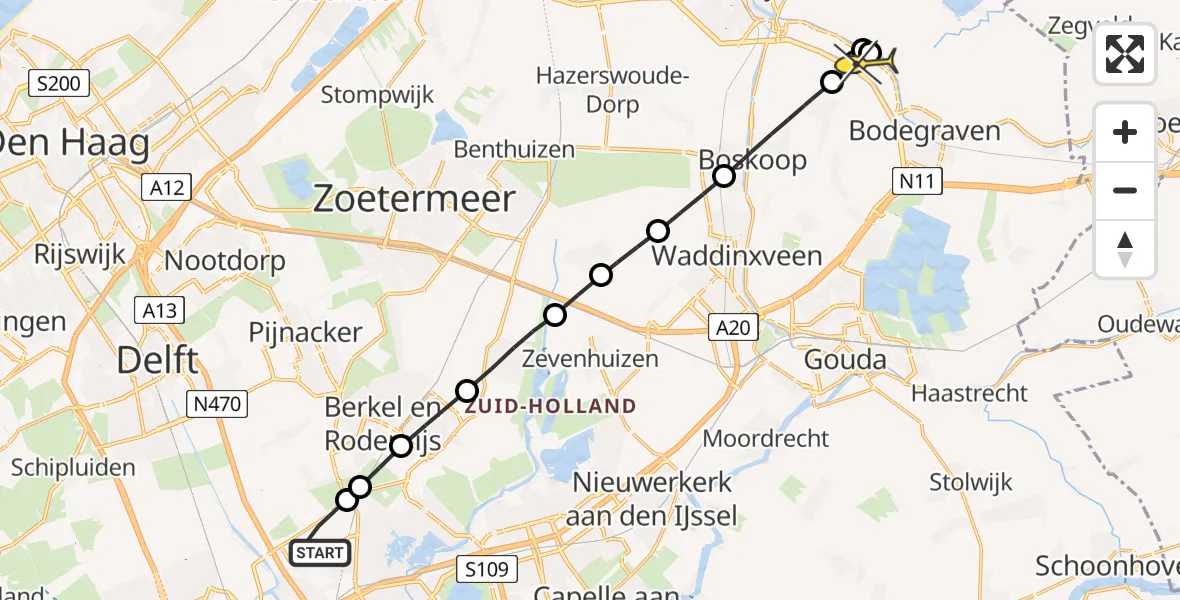 Routekaart van de vlucht: Lifeliner 2 naar Zwammerdam, Doenkadepad