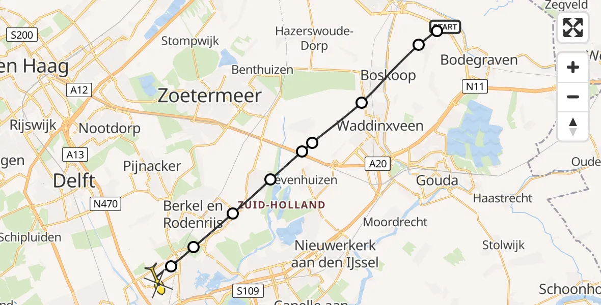 Routekaart van de vlucht: Lifeliner 2 naar Rotterdam The Hague Airport, J.C. Hoogendoornlaan