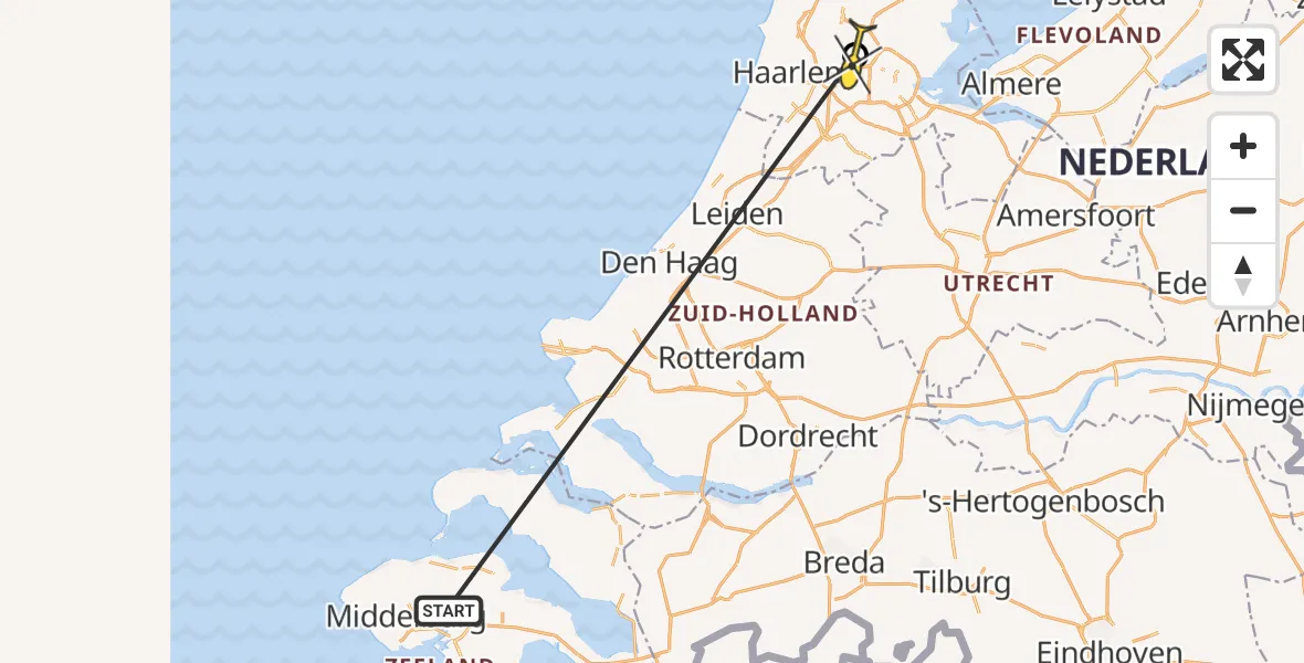 Routekaart van de vlucht: Kustwachthelikopter naar Amsterdam Heliport, Hornweg