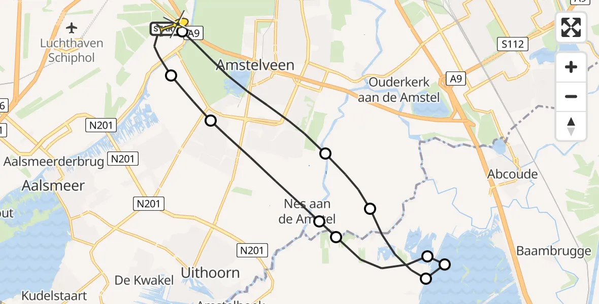 Routekaart van de vlucht: Politieheli naar Schiphol, Kemajoranstraat