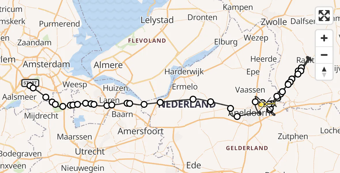 Routekaart van de vlucht: Politiehelikopter naar Vliegveld Teuge, Mr. Jac. Takkade