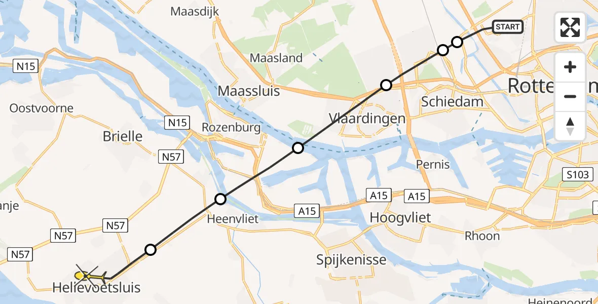 Routekaart van de vlucht: Lifeliner 2 naar Hellevoetsluis, Delftweg