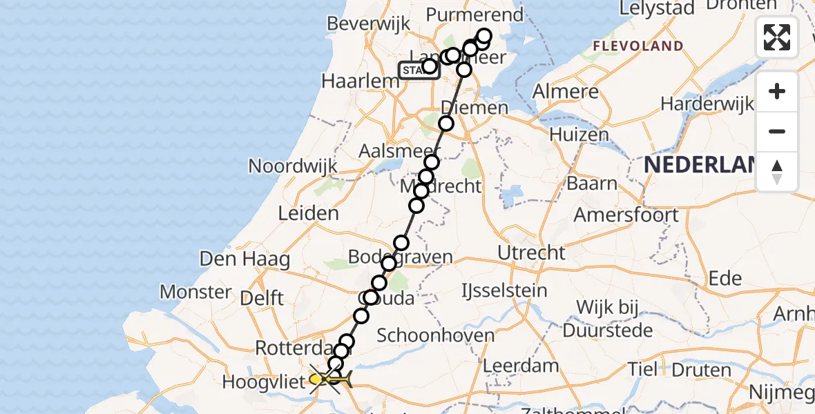 Routekaart van de vlucht: Lifeliner 1 naar Ridderkerk, Kompasweg