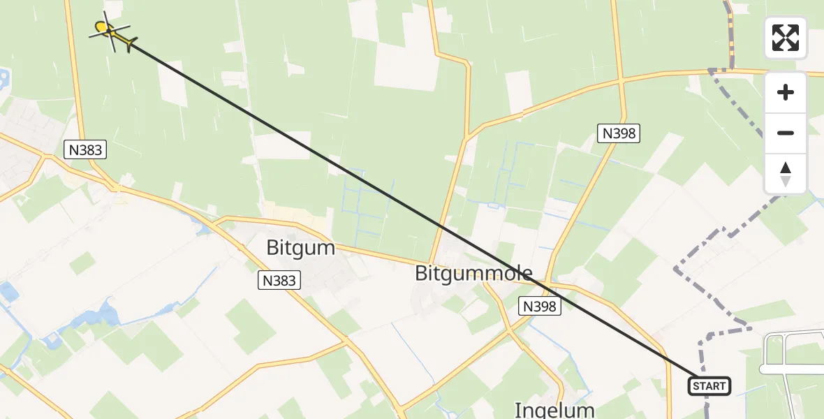 Routekaart van de vlucht: Ambulancehelikopter naar St.-Annaparochie, Súdhoekstermiddelweg