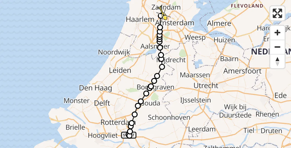 Routekaart van de vlucht: Lifeliner 1 naar Amsterdam Heliport, Rijksstraatweg