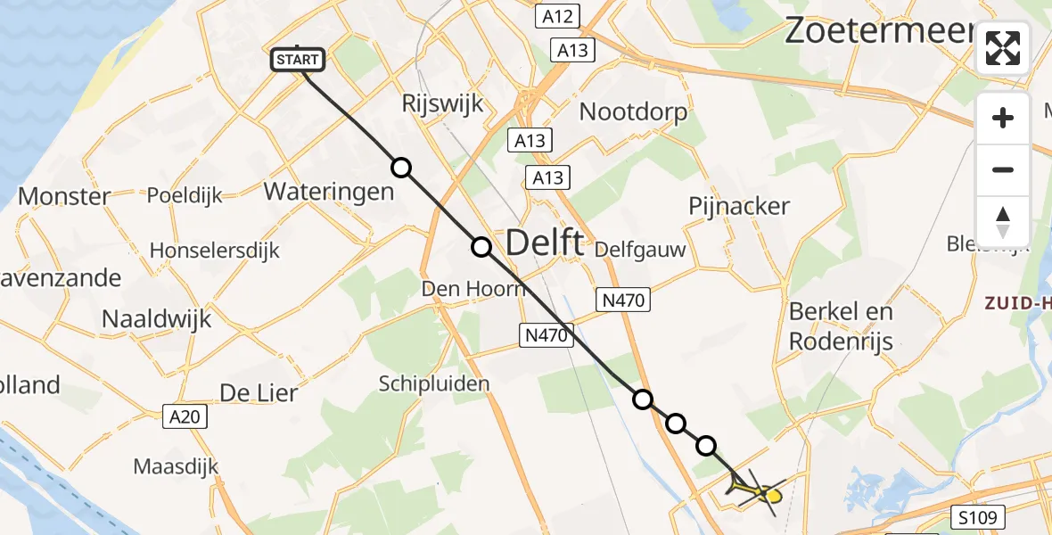 Routekaart van de vlucht: Lifeliner 2 naar Rotterdam The Hague Airport, Gasseltestraat