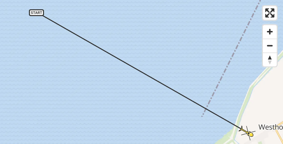 Routekaart van de vlucht: Ambulancehelikopter naar Westhoek, Oudebildtdijk