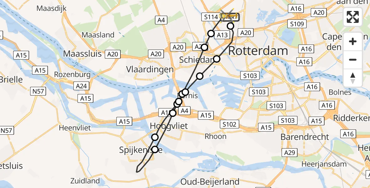 Vluchtroute Traumahelikopter Rotterdam The Hague Airport - Rotterdam The Hague Airport, 18 maart 2024, 13:00