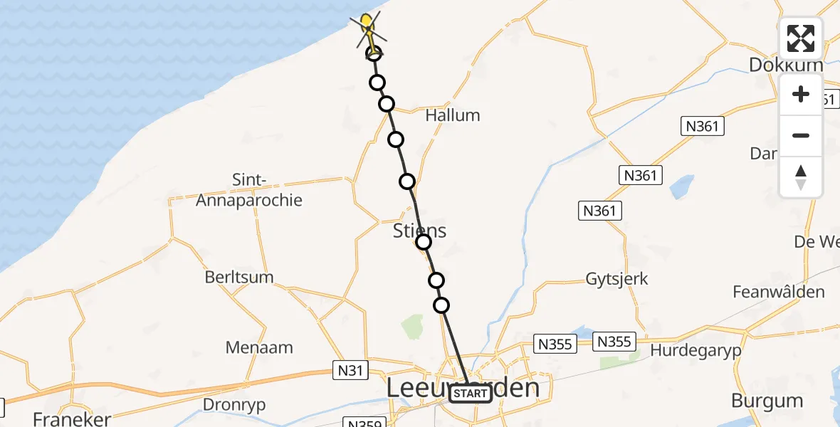 Routekaart van de vlucht: Ambulanceheli naar Marrum, Bilgaarderpaad