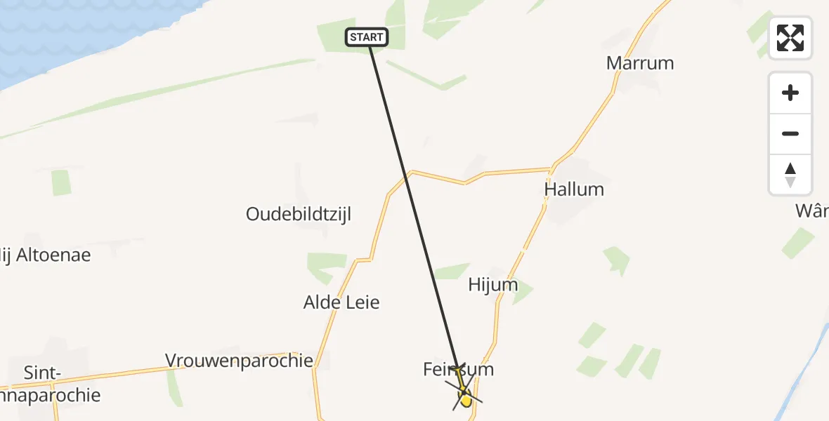 Routekaart van de vlucht: Ambulancehelikopter naar Feinsum, Holdingawei