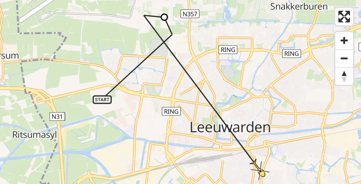 Routekaart van de vlucht: Ambulanceheli naar Leeuwarden, It Dockummer Lokaeltsje