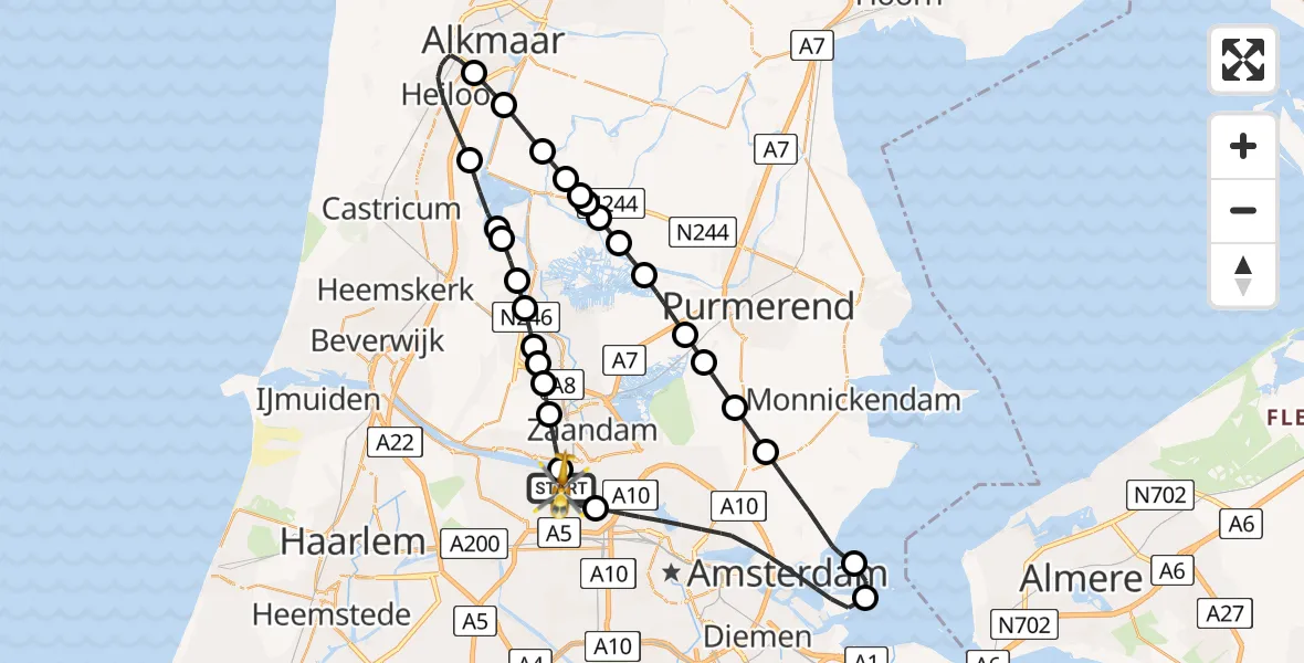Vluchtroute Traumahelikopter van Amsterdam Heliport naar Amsterdam Heliport