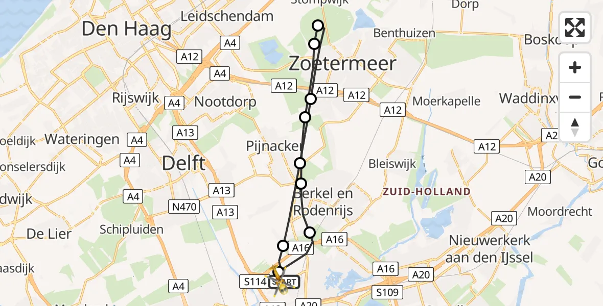 Vluchtroute Traumahelikopter Rotterdam The Hague Airport - Rotterdam The Hague Airport, 18 maart 2024, 14:15