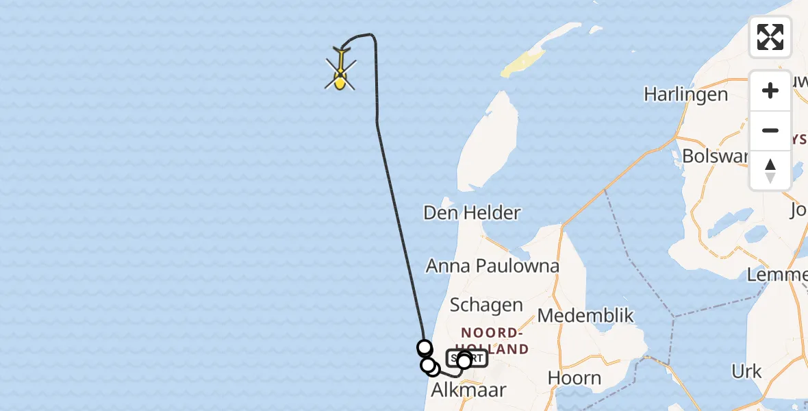 Routekaart van de vlucht: Kustwachthelikopter naar Kanaaldijk