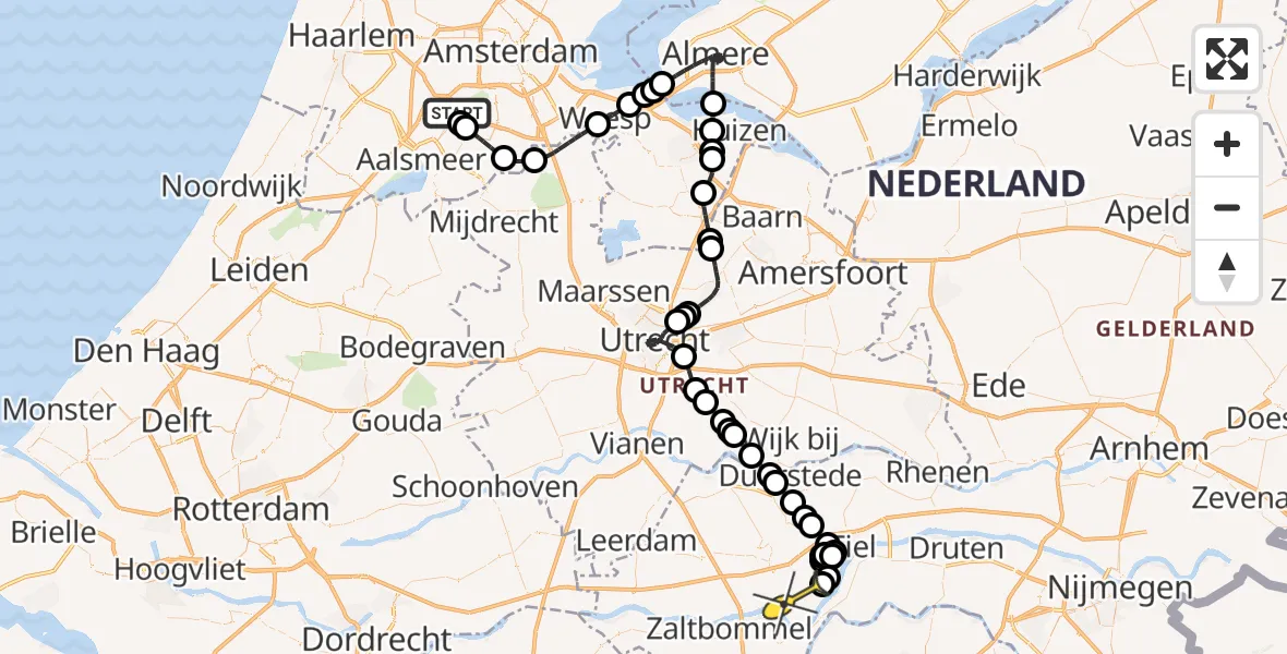 Routekaart van de vlucht: Politieheli naar Ophemert, Fokkerweg