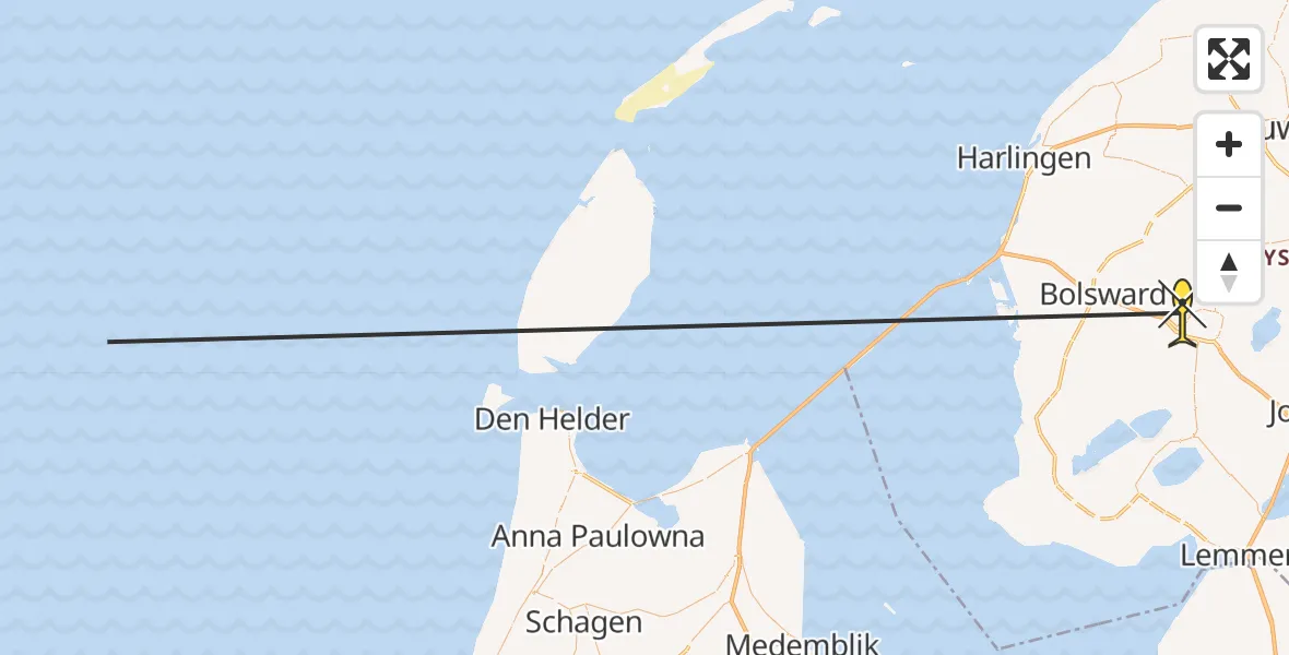 Routekaart van de vlucht: Kustwachthelikopter naar Ysbrechtum, Bluodderige Feart