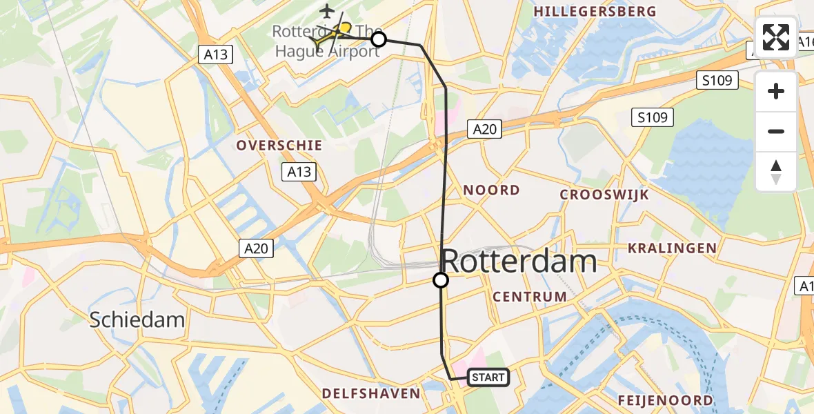 Routekaart van de vlucht: Lifeliner 2 naar Rotterdam The Hague Airport, Beukelsdijk