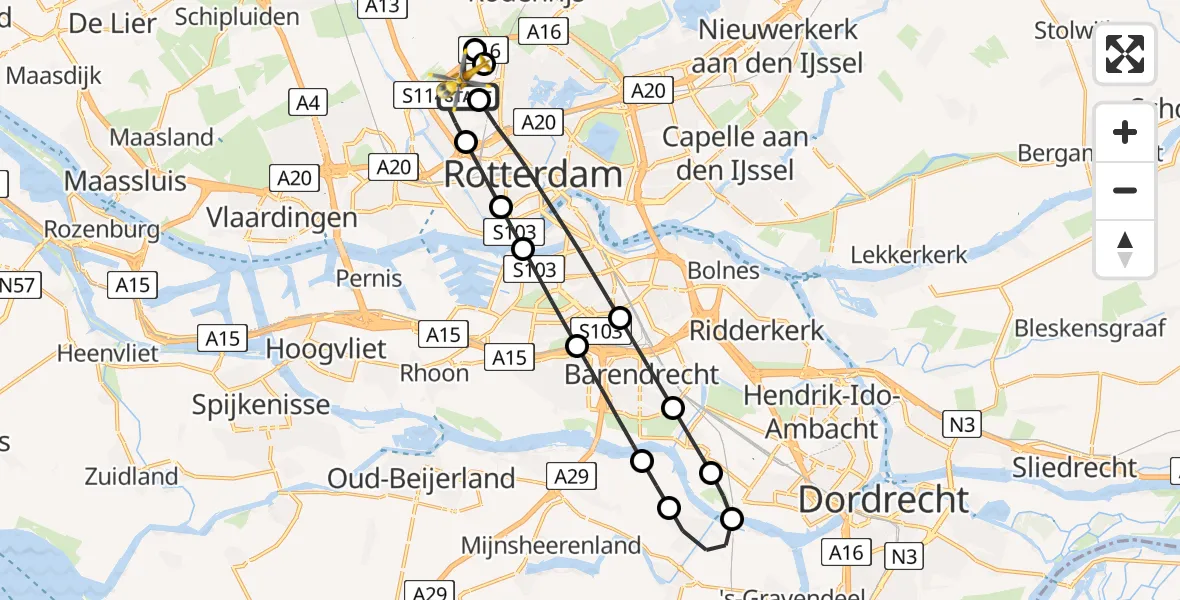 Vluchtroute Traumahelikopter Rotterdam The Hague Airport - Rotterdam The Hague Airport, 18 maart 2024, 18:03