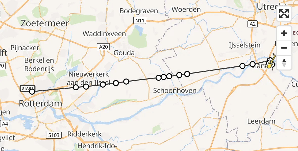 Routekaart van de vlucht: Lifeliner 2 naar Hagestein, Ypenburgstraat