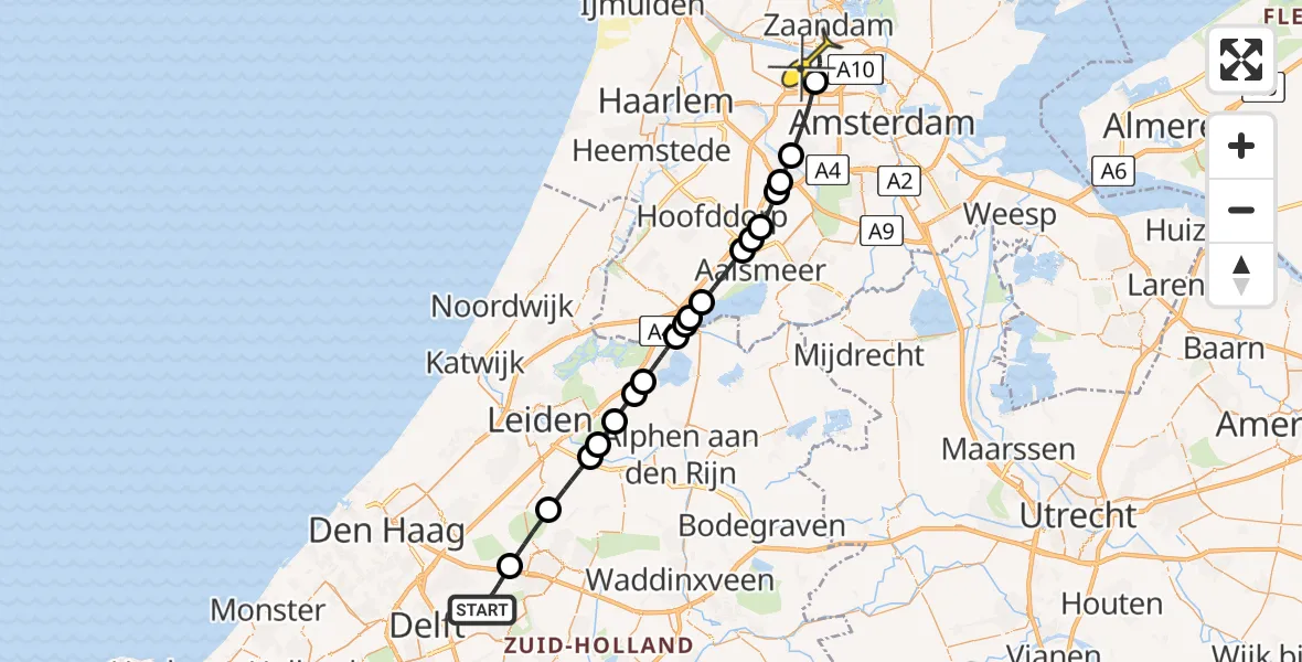 Routekaart van de vlucht: Lifeliner 1 naar Amsterdam Heliport, Balijade