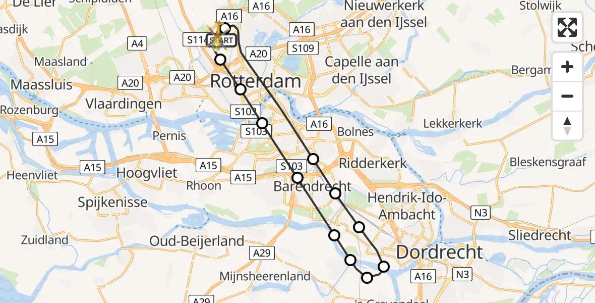 Vluchtroute Traumahelikopter Rotterdam The Hague Airport - Rotterdam The Hague Airport, 18 maart 2024, 22:15