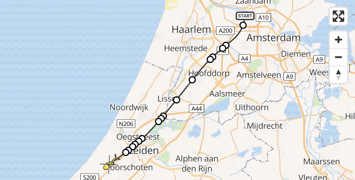 Routekaart van de vlucht: Lifeliner 1 naar Wassenaar, Westpoort