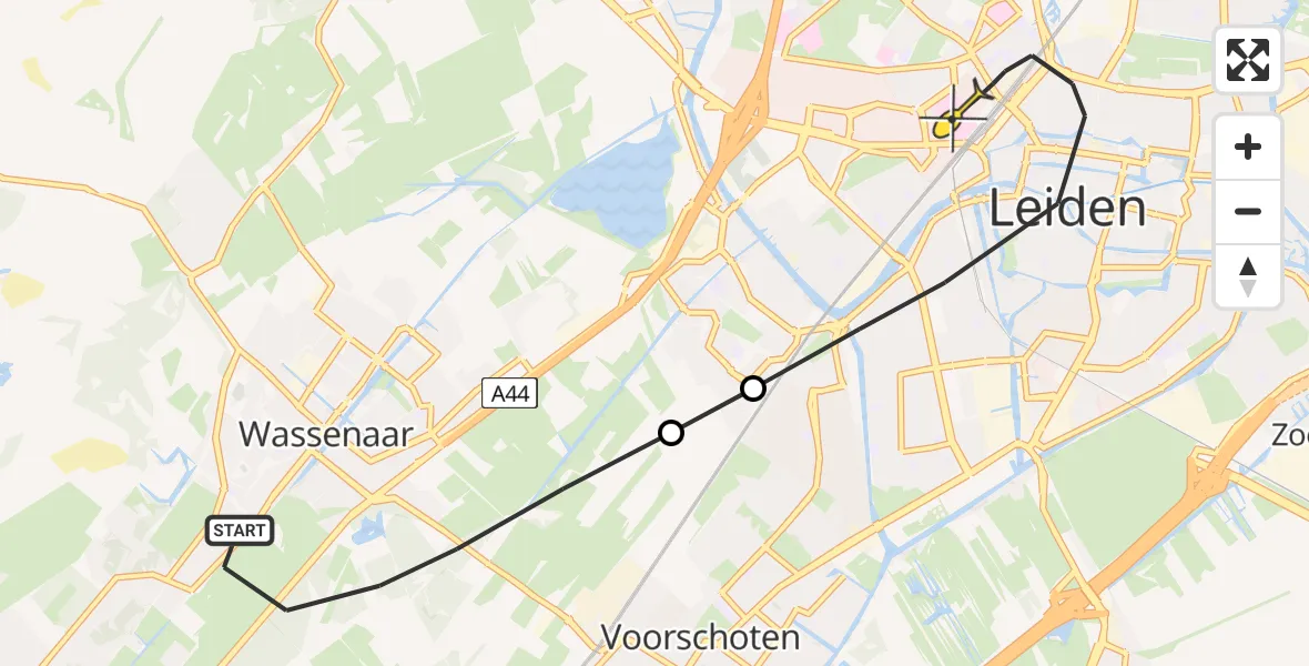 Routekaart van de vlucht: Lifeliner 1 naar Leiden, Raaphorst