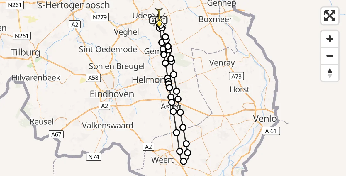 Routekaart van de vlucht: Lifeliner 3 naar Vliegbasis Volkel, Oosterheidestraat