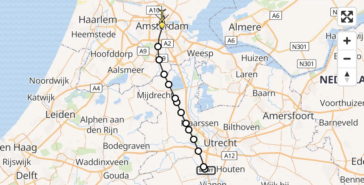 Routekaart van de vlucht: Lifeliner 1 naar Amsterdam, Nedereindse Plas