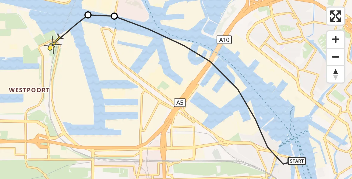 Routekaart van de vlucht: Lifeliner 1 naar Amsterdam Heliport, Danzigerkade