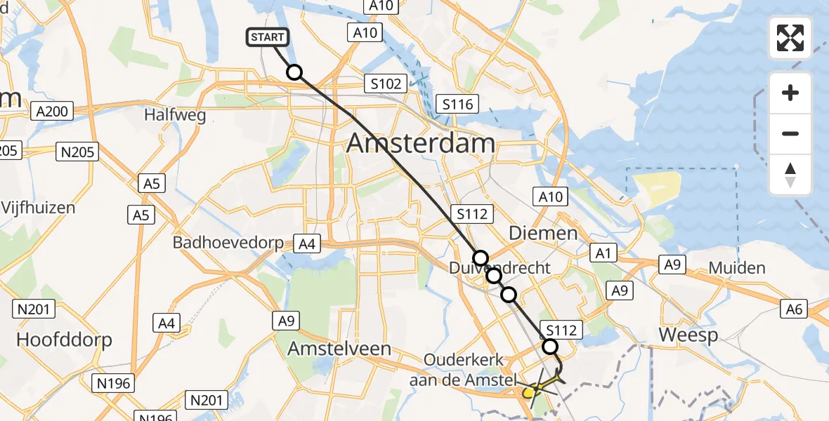 Routekaart van de vlucht: Lifeliner 1 naar Academisch Medisch Centrum (AMC), Beringhaven