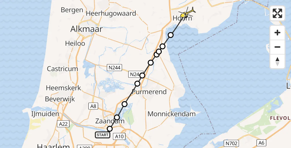 Routekaart van de vlucht: Lifeliner 1 naar Blokker, Hemweg