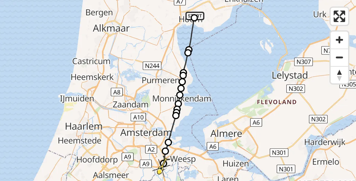 Routekaart van de vlucht: Lifeliner 1 naar Academisch Medisch Centrum (AMC), Aagje Dekenplein