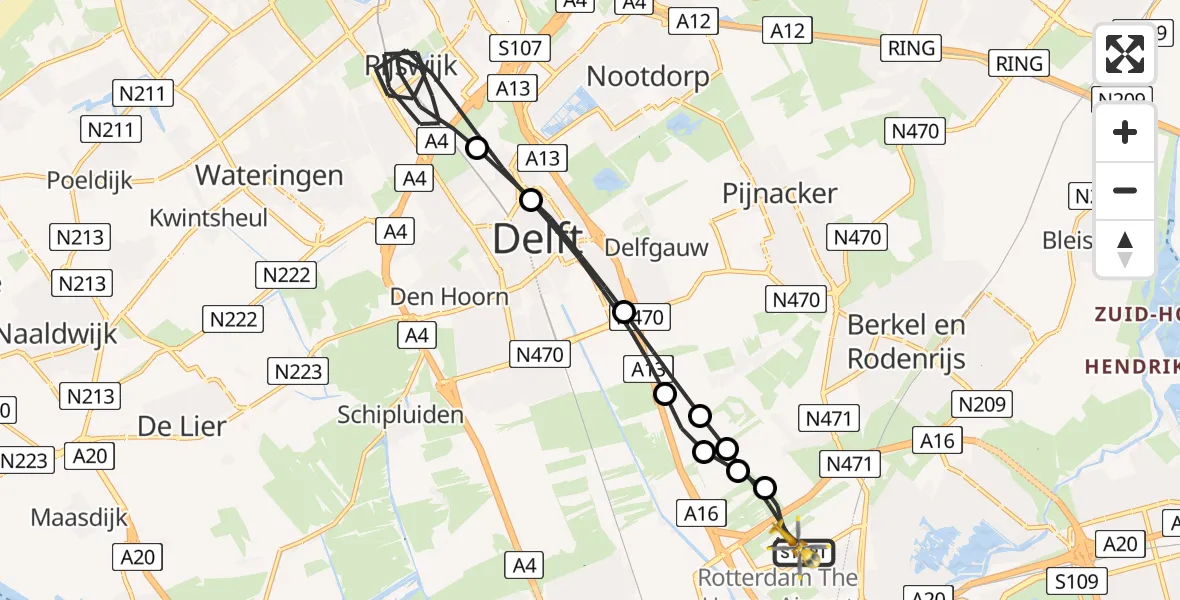 Vluchtroute Traumahelikopter Rotterdam The Hague Airport - Rotterdam The Hague Airport, 19 maart 2024, 07:51