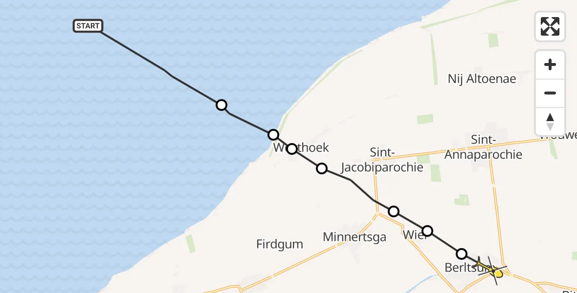 Routekaart van de vlucht: Ambulanceheli naar Berltsum, Twibak