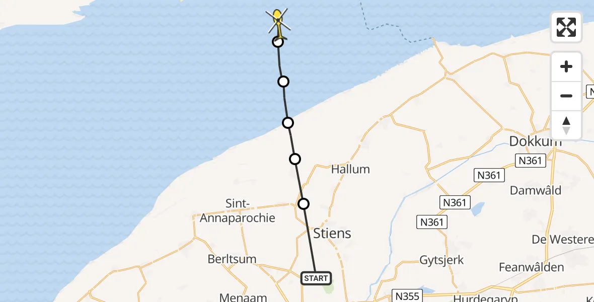 Routekaart van de vlucht: Ambulancehelikopter naar Ballum, Koekoekspaed