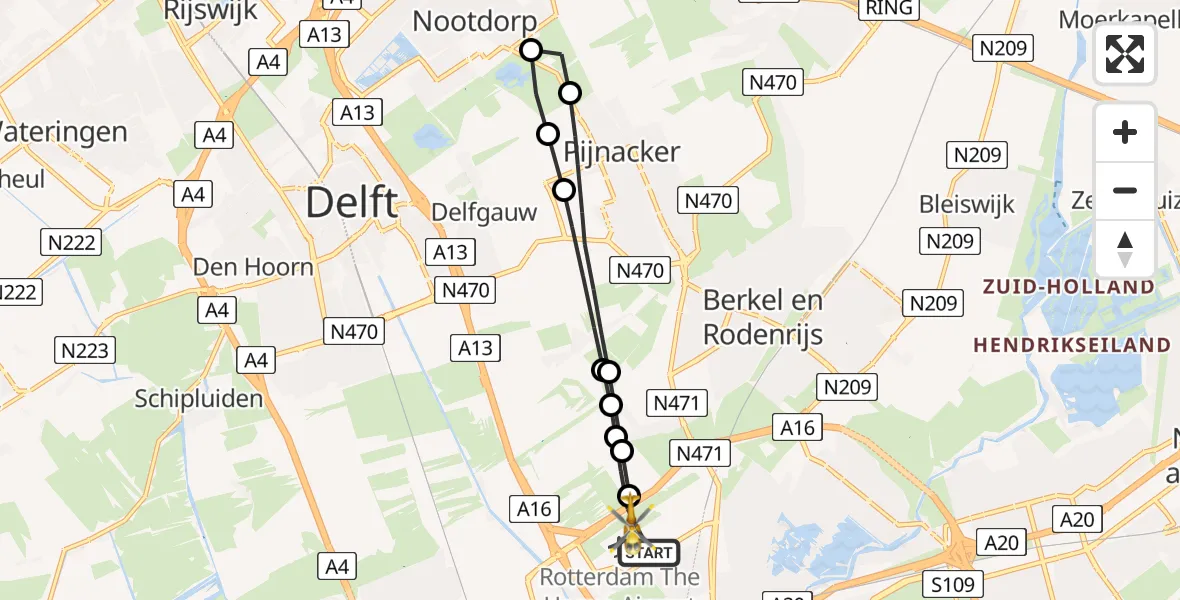 Vluchtroute Traumahelikopter Rotterdam The Hague Airport - Rotterdam The Hague Airport, 19 maart 2024, 10:54