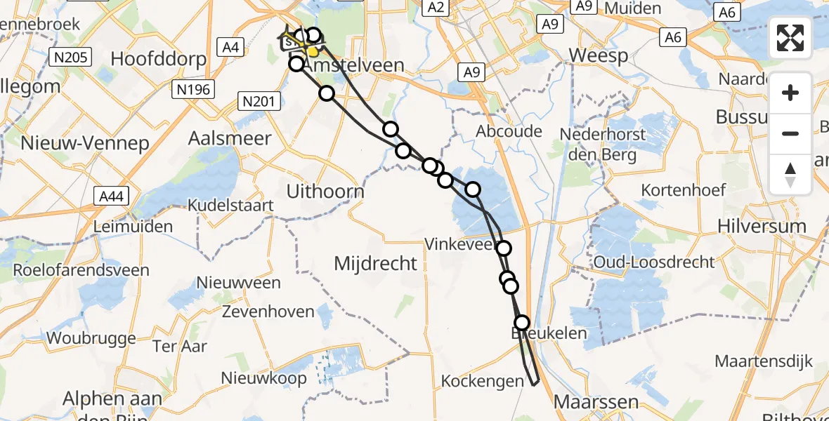 Routekaart van de vlucht: Politieheli naar Schiphol, Mr. Jac. Takkade