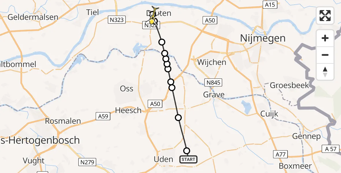 Routekaart van de vlucht: Lifeliner 3 naar Druten, Boekelsedijk
