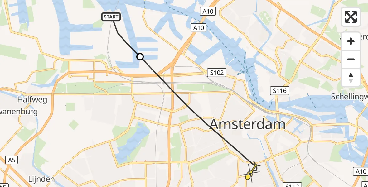 Routekaart van de vlucht: Lifeliner 1 naar Amsterdam, Westhaven