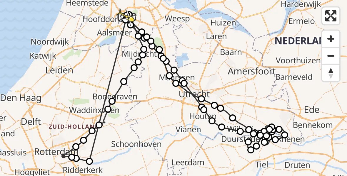 Routekaart van de vlucht: Politieheli naar Schiphol, Fokkerweg