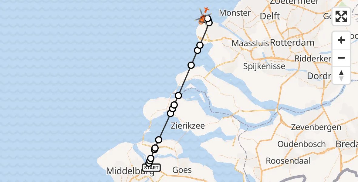 Vluchtroute Kustwachthelikopter Vliegveld Midden-Zeeland - , 19 maart 2024, 12:01