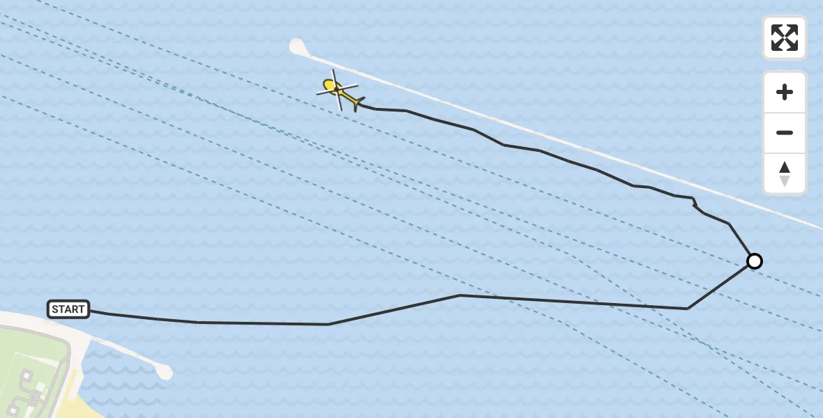 Routekaart van de vlucht: Kustwachthelikopter naar Hoek van Holland, Maasmond