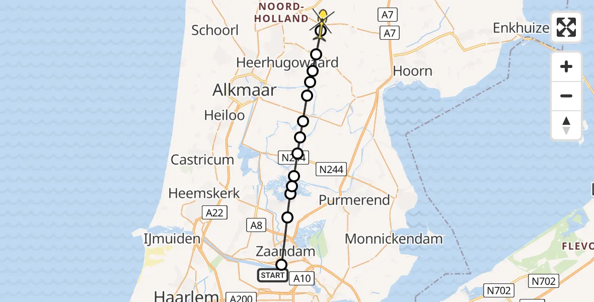 Routekaart van de vlucht: Lifeliner 1 naar Heerhugowaard, Westhavenweg