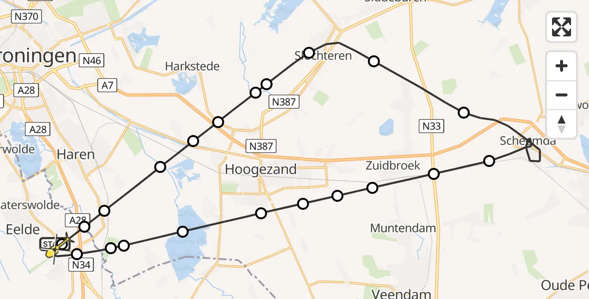 Routekaart van de vlucht: Lifeliner 4 naar Groningen Airport Eelde, Vissersweg