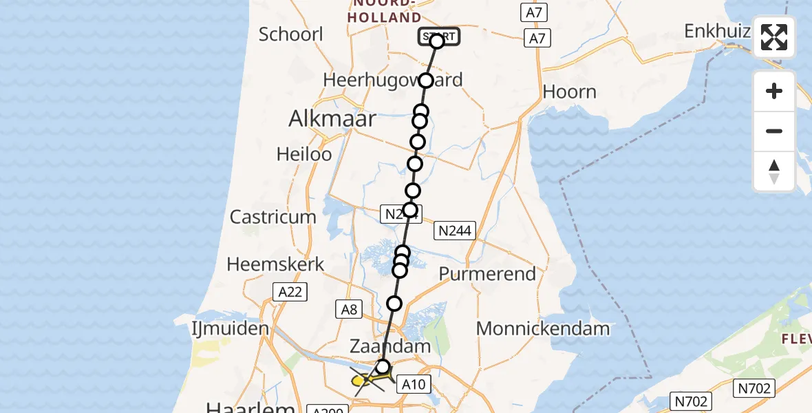 Routekaart van de vlucht: Lifeliner 1 naar Amsterdam Heliport, Berkmeerdijk