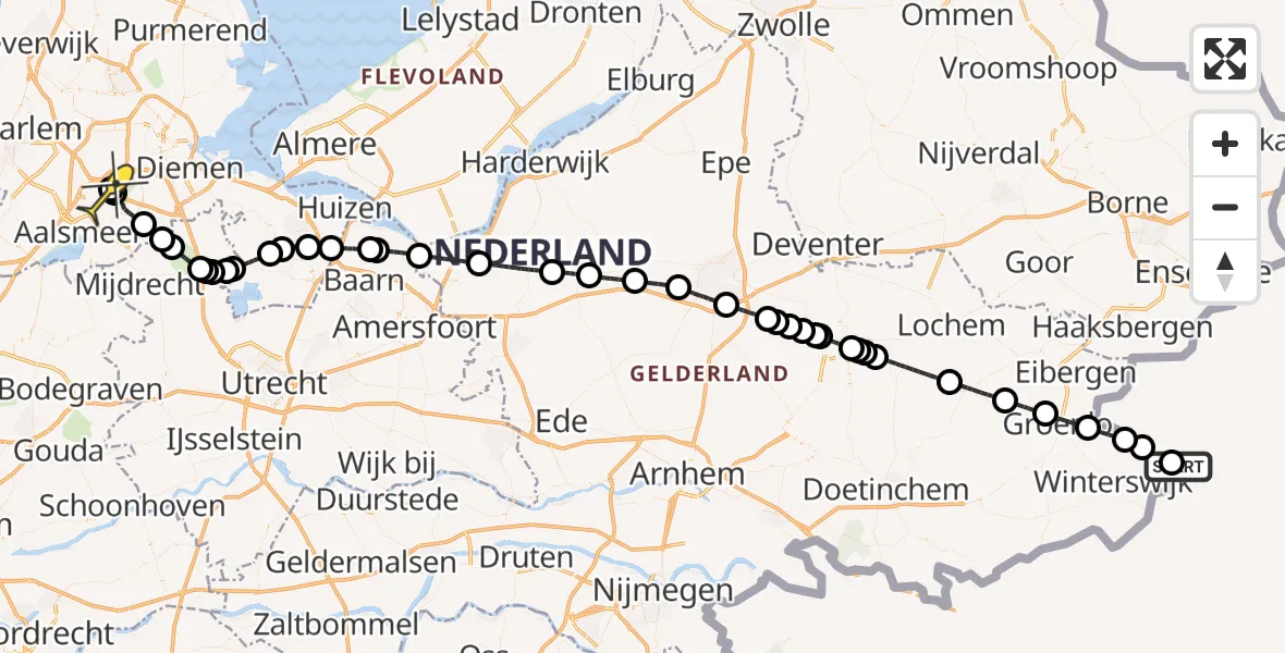 Routekaart van de vlucht: Politieheli naar Schiphol, Ratumseweg