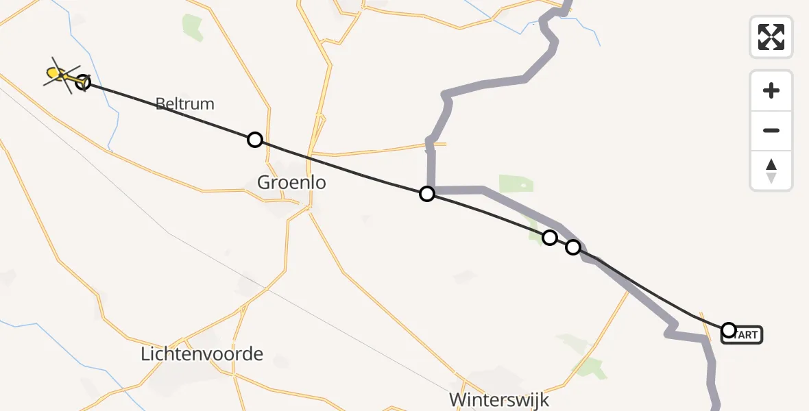 Routekaart van de vlucht: Politiehelikopter naar Ruurlo, Ratumseweg